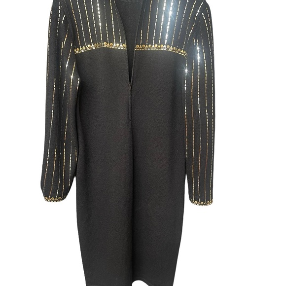 St. John Dress Knit Sequin
Vintage Long Sleeve Art Deco
Black Gold Silver 8 - Picture 8 of 12